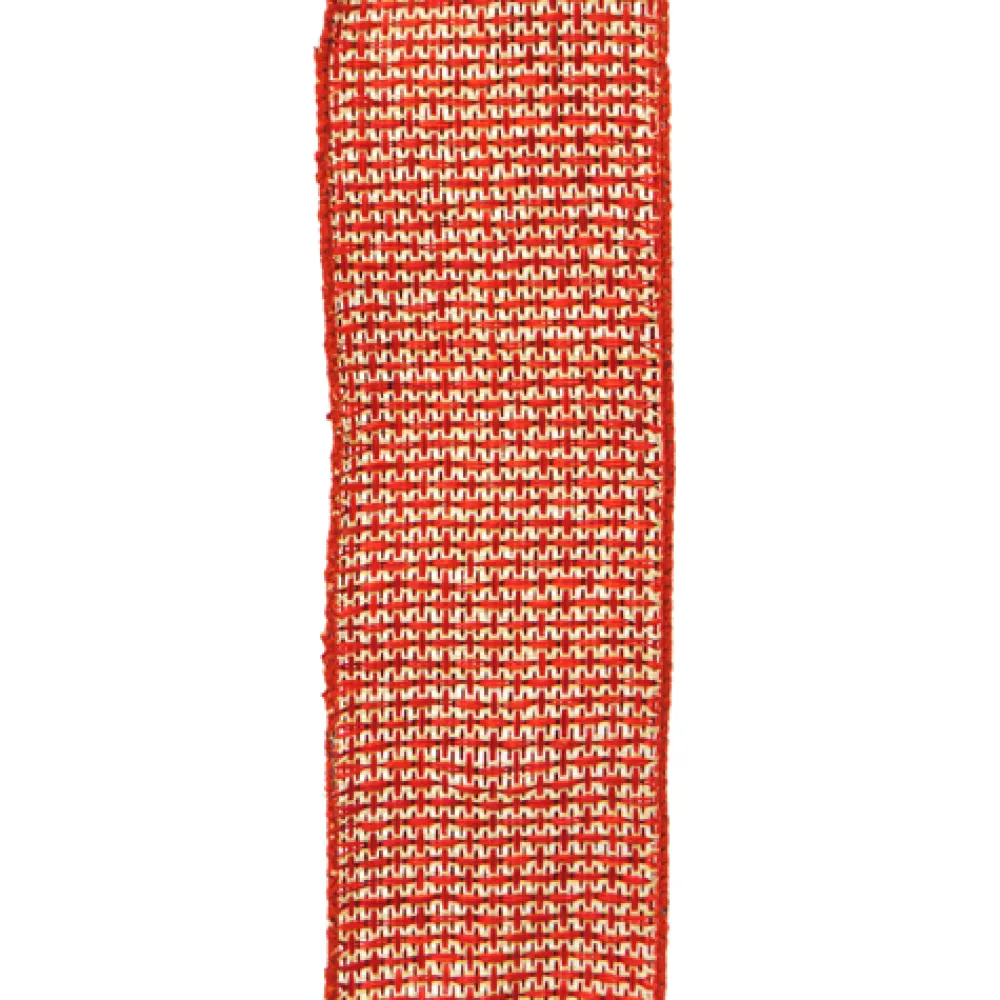 Best Christmas Forever WIRED RIBBON 2.5″X10 YDS RED W/NAT. WEAVE