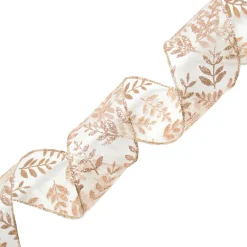 Online Christmas Forever WIRED RIBBON 2.5″x10 YDS. ROSE GOLD SHEER W/ GLITTER LEAF VINE