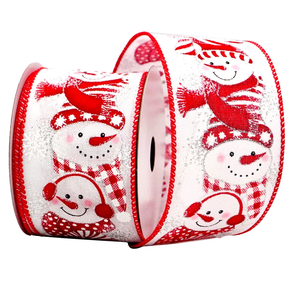 Online Christmas Forever WIRED RIBBON 2.5″x10 YDS. WHITE W/ WHITE/RED SNOWMEN