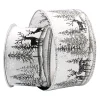 Clearance Christmas Forever WIRED RIBBON 2.5″x10 YDS. WHITE W/ BLACK WHITE REINDEERS & TREES