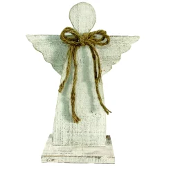 Christmas Forever WOODEN ANGEL 12″ WHITE WASH FINISH W/ YARN BOW