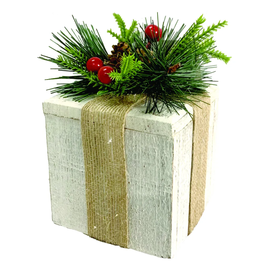 Outlet Christmas Forever WOODEN GIFT BOX 3.5″x6″ WITH RUSTIC | BURLAP DECORATION