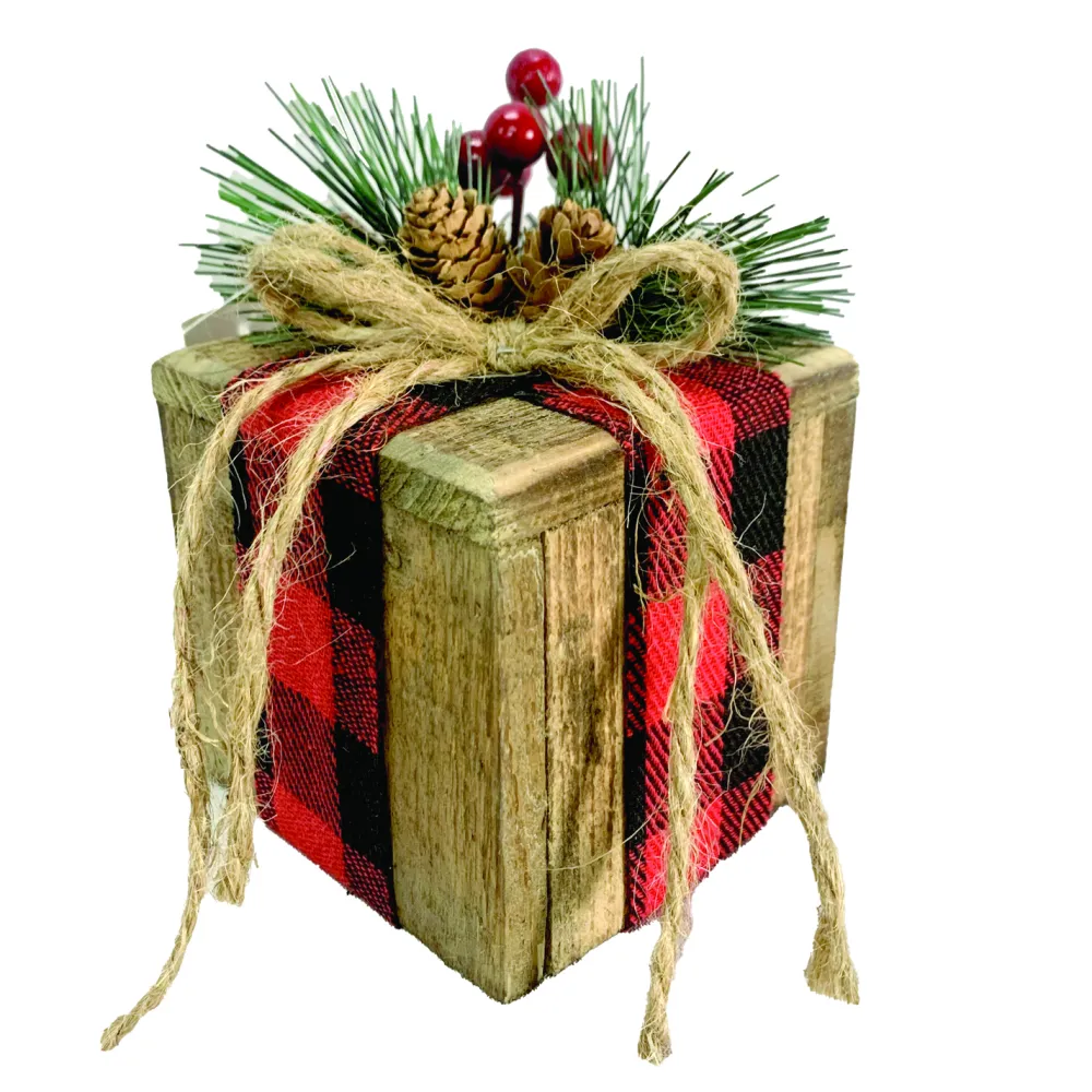 Outlet Christmas Forever WOODEN GIFT BOX 3.5″x5″ WITH RUSTIC | BUFFALO PLAID DECORATION