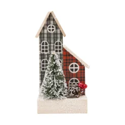 Outlet Christmas Forever WOODEN HOUSE SCENE 8″ MULTI COLOR W/ TREE