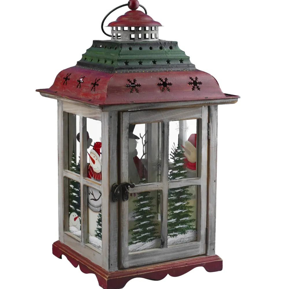 Outlet Christmas Forever WOODEN LANTERN 16″H W/ SNOWMAN SCENE