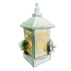 Outlet Christmas Forever WOODEN LANTERN 13.5″Hx6.5″ TABLE DECOR WITH LED LIGHTS & SNOW