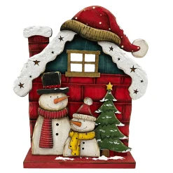 Outlet Christmas Forever WOODEN SNOWMAN HOUSE STAND 13″ W/SNOWY ROOF & SANTA HAT