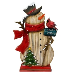 Sale Christmas Forever WOODEN SNOWMAN W/CARDINAL ON BASE 7″X2″X12″