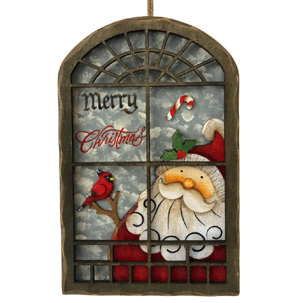 Clearance Christmas Forever WOODEN WALL DECOR 8″X12″ SANTA IN WINDOW