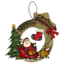Sale Christmas Forever WOODEN WREATH SANTA SCENE WALL DECOR 11″ W/”MERRY CHRISTMAS”