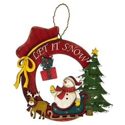 Discount Christmas Forever WOODEN WREATH SNOWMAN SCENE WALL DECOR 11″ W/”LET IT SNOW”