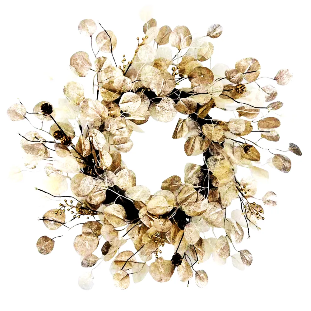 Online Christmas Forever WREATH EUCALYPTUS 26″ CHAMPAGNE /IVORY W/ PINECONES