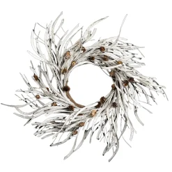 Discount Christmas Forever WREATH FARMHOUSE 28″ W/ BIRCH LOOK GRASS & MINI PINE CONES