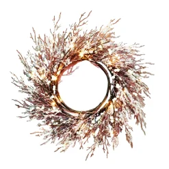 Christmas Forever WREATH FROSTED ICED 24″ W/ 24 LED LIGHTS BROWN / CLEAR