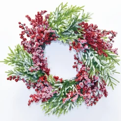 Clearance Christmas Forever WREATH GRN 22″ CEDAR W/ FROSTED BERRIES