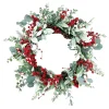 Best Christmas Forever WREATH GRN 24″ EUCALYPTUS & RED BERRIES 24″