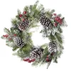 Discount Christmas Forever WREATH GRN 24″ FROSTED MIXED NEEDLE PINE W/ PINE CONES & BERRIES