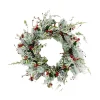 Outlet Christmas Forever WREATH GRN 24″ HOLLY LEAF, MIXED GREENS, RED BERRIES AND CONES FROSTED
