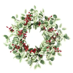 Online Christmas Forever WREATH GRN 22″ HOLLY LEAF W/RED BERRY