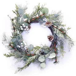 Outlet Christmas Forever WREATH GRN 22″ MIXED PINE W/ PINE CONE & WHITE BERRIES
