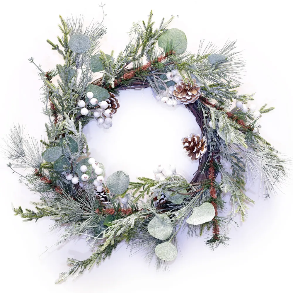 Outlet Christmas Forever WREATH GRN 22″ MIXED PINE W/ PINE CONE & WHITE BERRIES