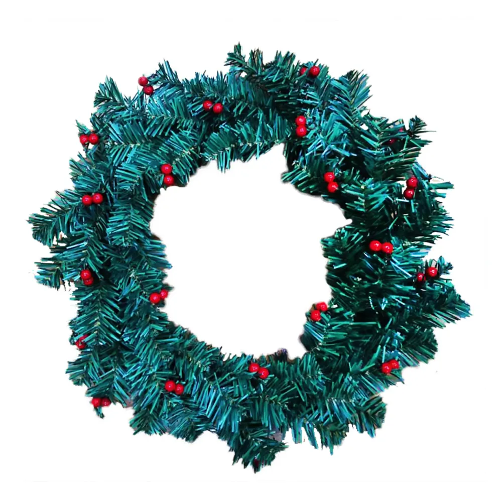 Clearance Christmas Forever WREATH NAT PVC PINE 18″ 60 TIPS W/ RED BERRIES