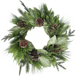Christmas Forever WREATH PINE 26″ MIXED PINE W/ CEDAR, MAGNOLIA LEAVES & PINE CONES