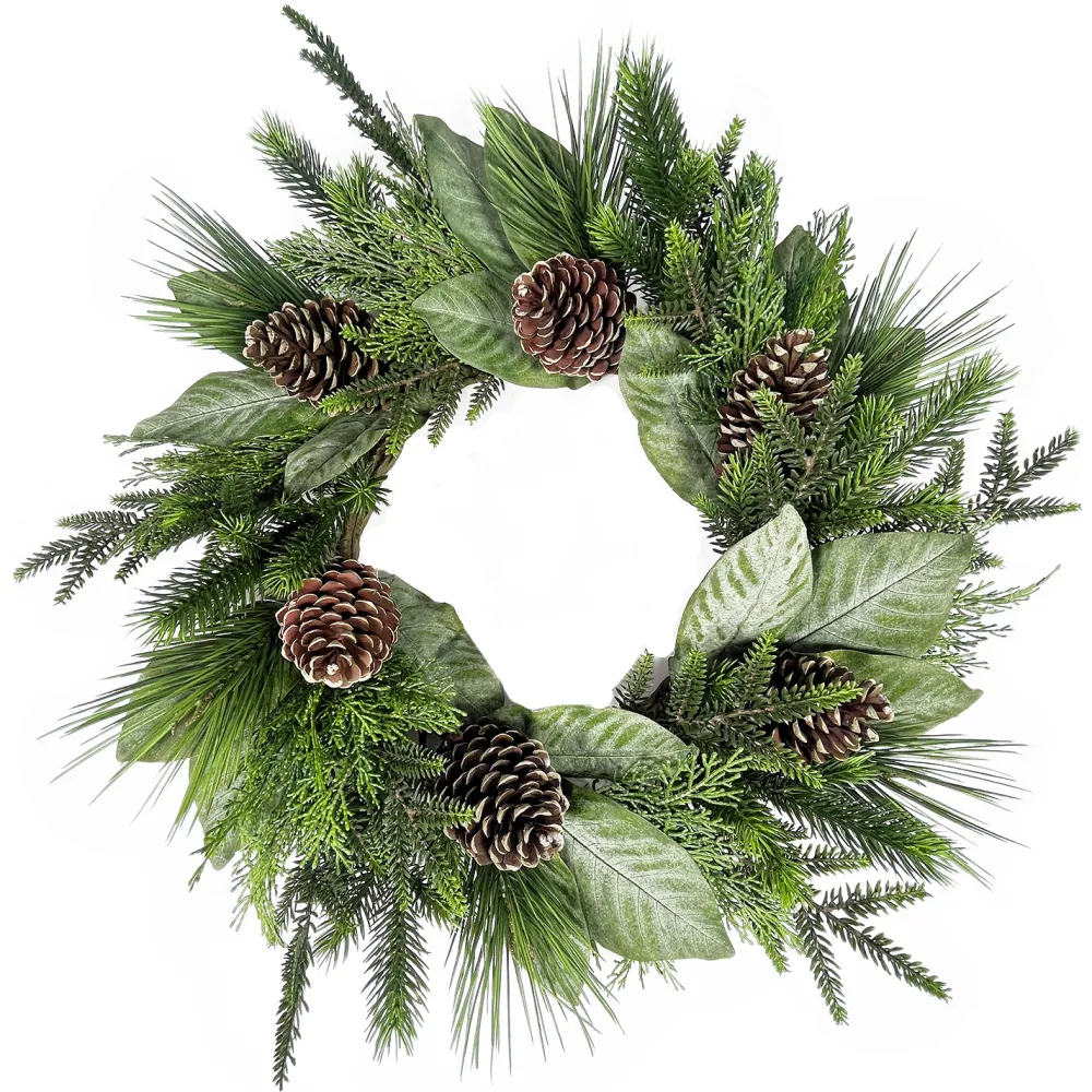 Christmas Forever WREATH PINE 26″ MIXED PINE W/ CEDAR, MAGNOLIA LEAVES & PINE CONES