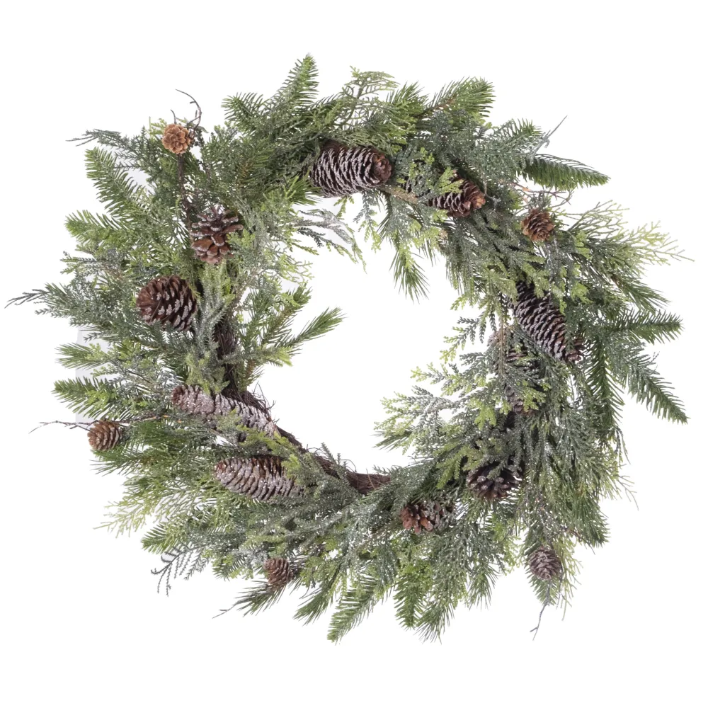 Best Christmas Forever WREATH PINE 24″ MULTI NEEDLE PINE W/ PINE CONES