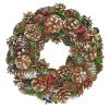 Discount Christmas Forever WREATH PINE CONES 14″ WHITE PAINTING W/ RED BERRIES & GREENS