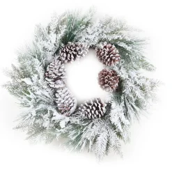 Outlet Christmas Forever WREATH PINE FLOCKED 24″ MIXED PINE W/ PINE CONES