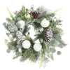 Best Christmas Forever WREATH PINE FROSTED 24″ MIXED PINE W/ EUCALPTUS, PINE CONES & SOW BALLS