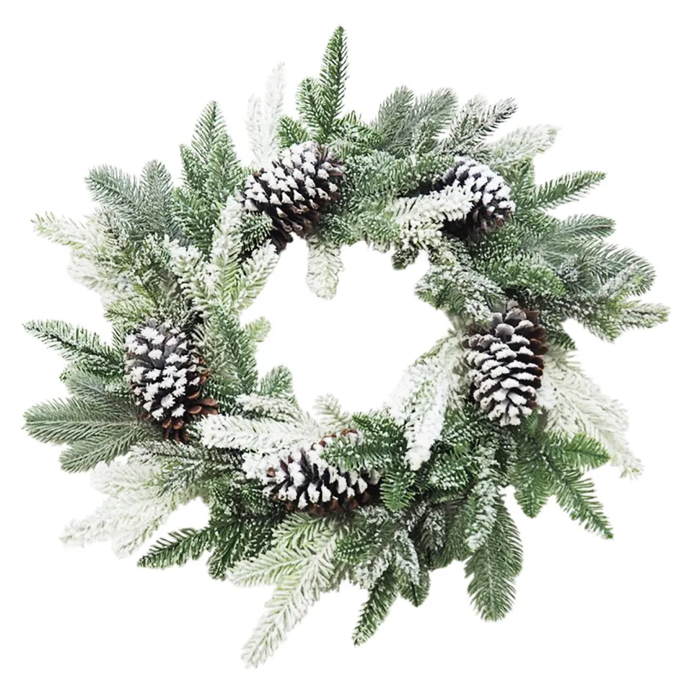 Discount Christmas Forever WREATH PINE FROSTED 24″ W/ NEEDLE PINE & PINE CONES