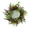 Discount Christmas Forever WREATH RATTAN 22″ MIXED PINES W/ RED BERRIES