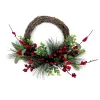 New Christmas Forever WREATH RATTAN 17.5″ MIXED RED BERRIES WITH PINE AND GREENERY