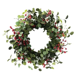 Online Christmas Forever WREATH RATTAN 24″ W/ EUCALYPTUS & RED BERRIES