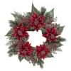 Hot Christmas Forever WREATH RED POINSETTIA 24″ ICED W/ MIXED GREES & RED BERRIES