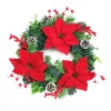 Discount Christmas Forever WREATH RED POINSETTIA 20″ W/BERRY EUCALYPTUS & CONE