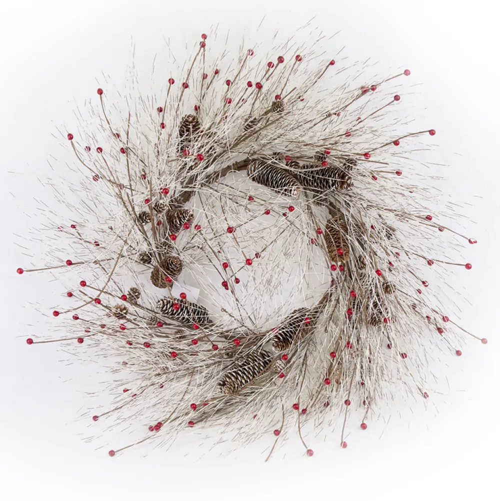 Hot Christmas Forever WREATH TWG 30″ PINE NEEDLE DRY W/ PINE CONES & BERRY