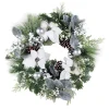 New Christmas Forever WREATH WHITE POINSETTIA 24″ MIXED PINE W/ BERRIES & CHAMPAGNE BALLS